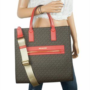 Michael Kors Kenly L NS Tote Bag MK Brown Red